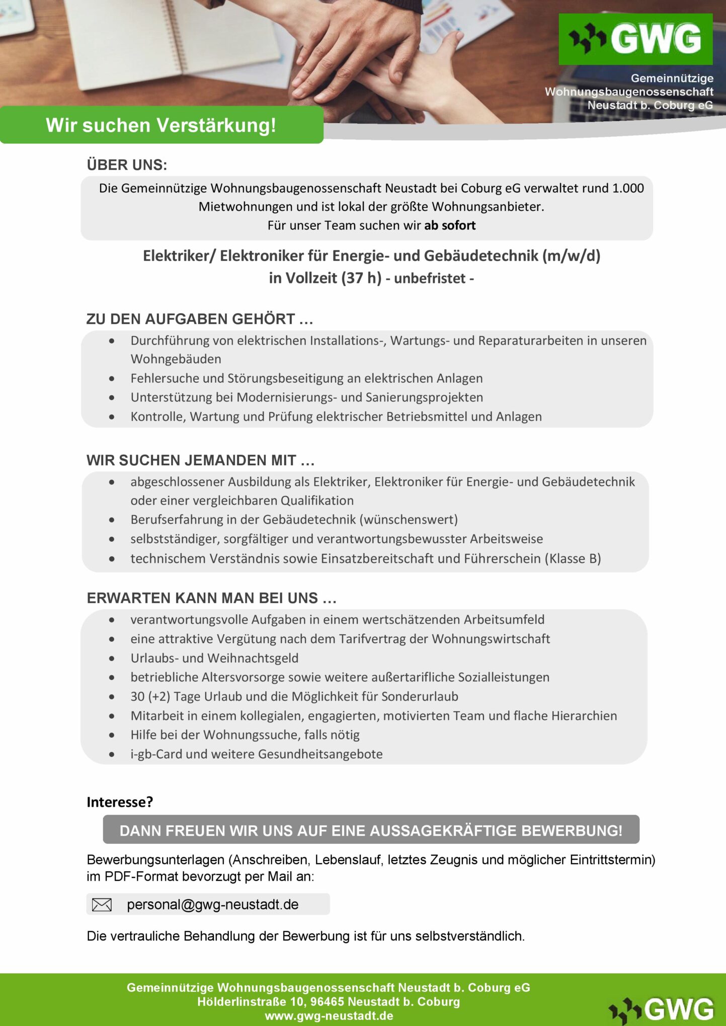 Stellenausschreibung GW - Elektriker